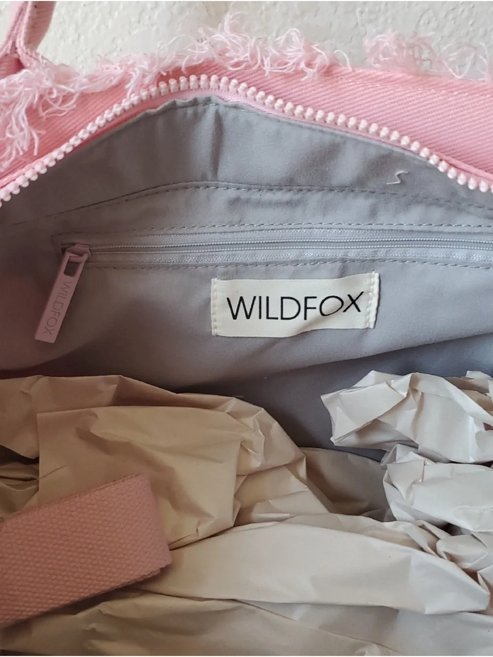 Wildfox Blush Pink Frayed Canvas Tote with Adjustable Strap